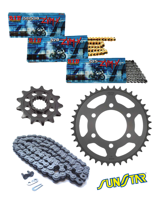 KAWASAKI ZX-6R [07-15]/ ZX-6R (ZX636) NINJA [13-15] zestaw napędowy DID520 ZVMX ZŁOTY SUPER STREET (X-ring hiper-wzmocniony) zębatki SUNSTAR